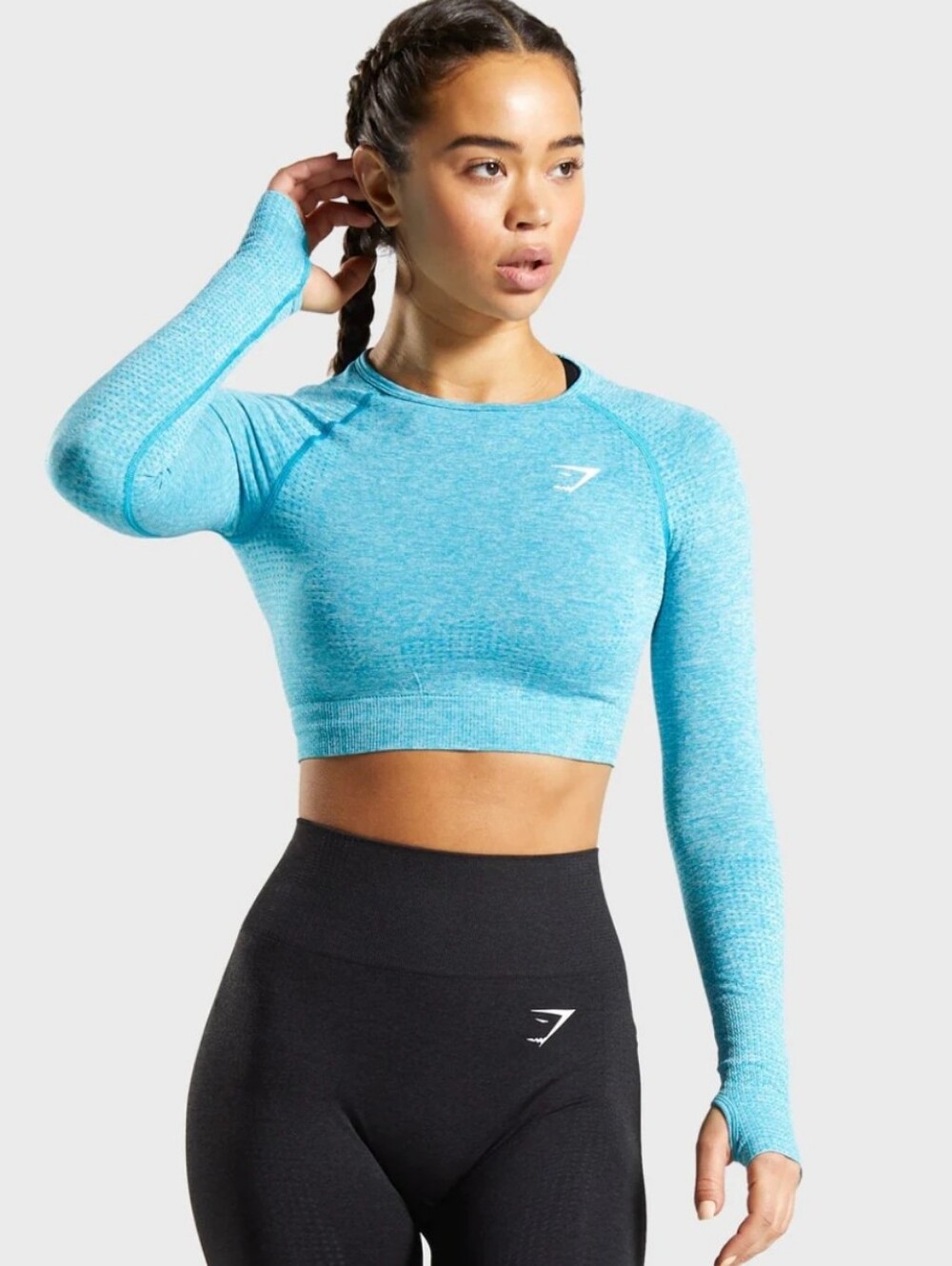Gymshark Blue Seamless Cropped Long Sleeve Workout Top